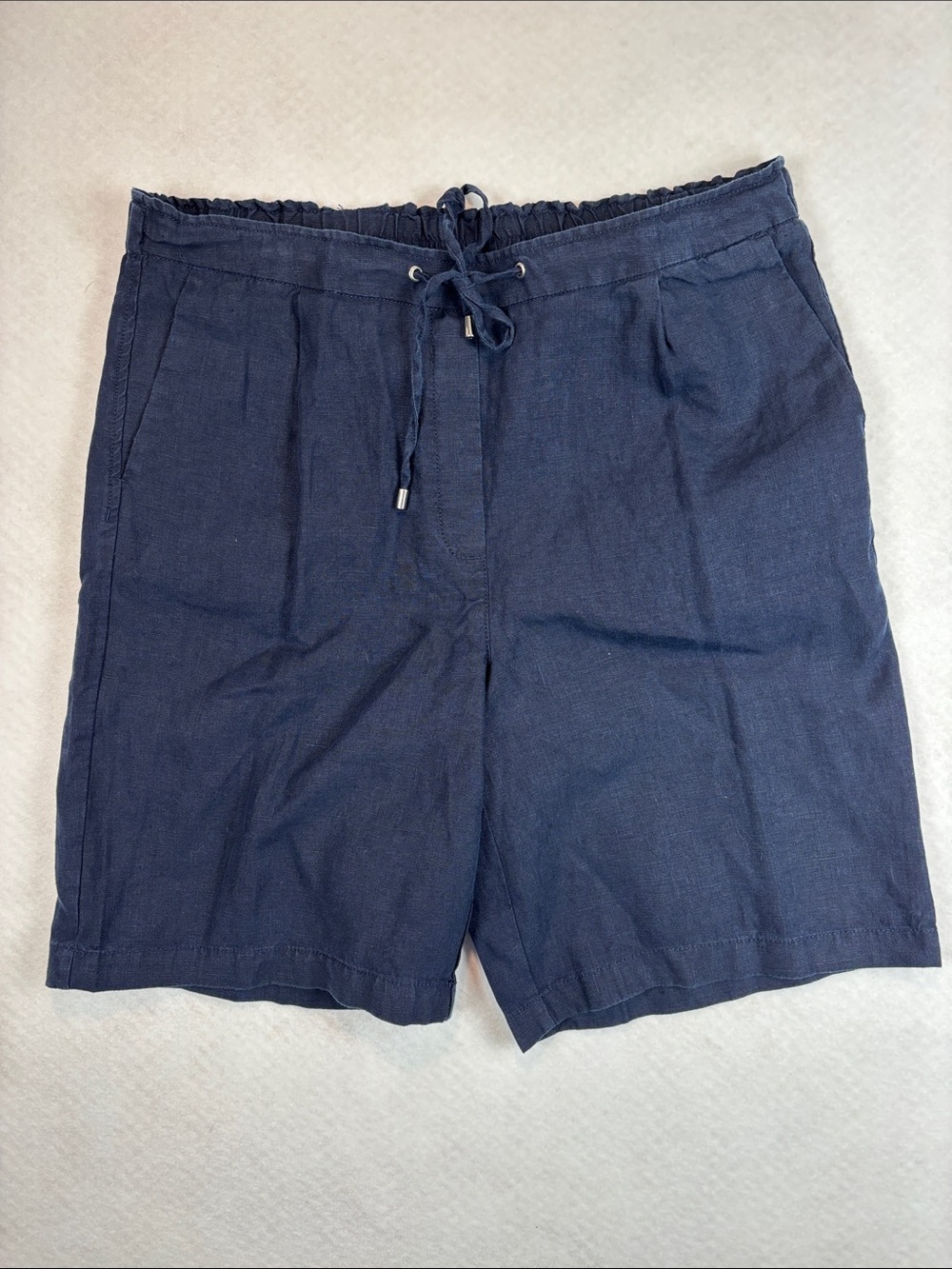 Chico’s Navy 100% Linen Pull On Shorts Womens Size 2.5 L Elastic Waist Casual